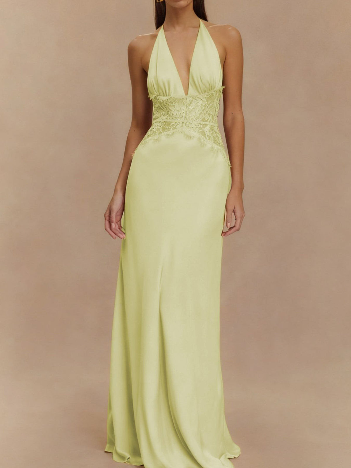 Halter Neck Lace-Trimmed Maxi Dress by Mystique Q