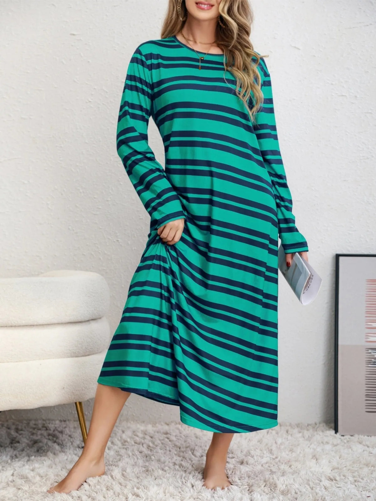 Striped Tee Dress in Turquoise