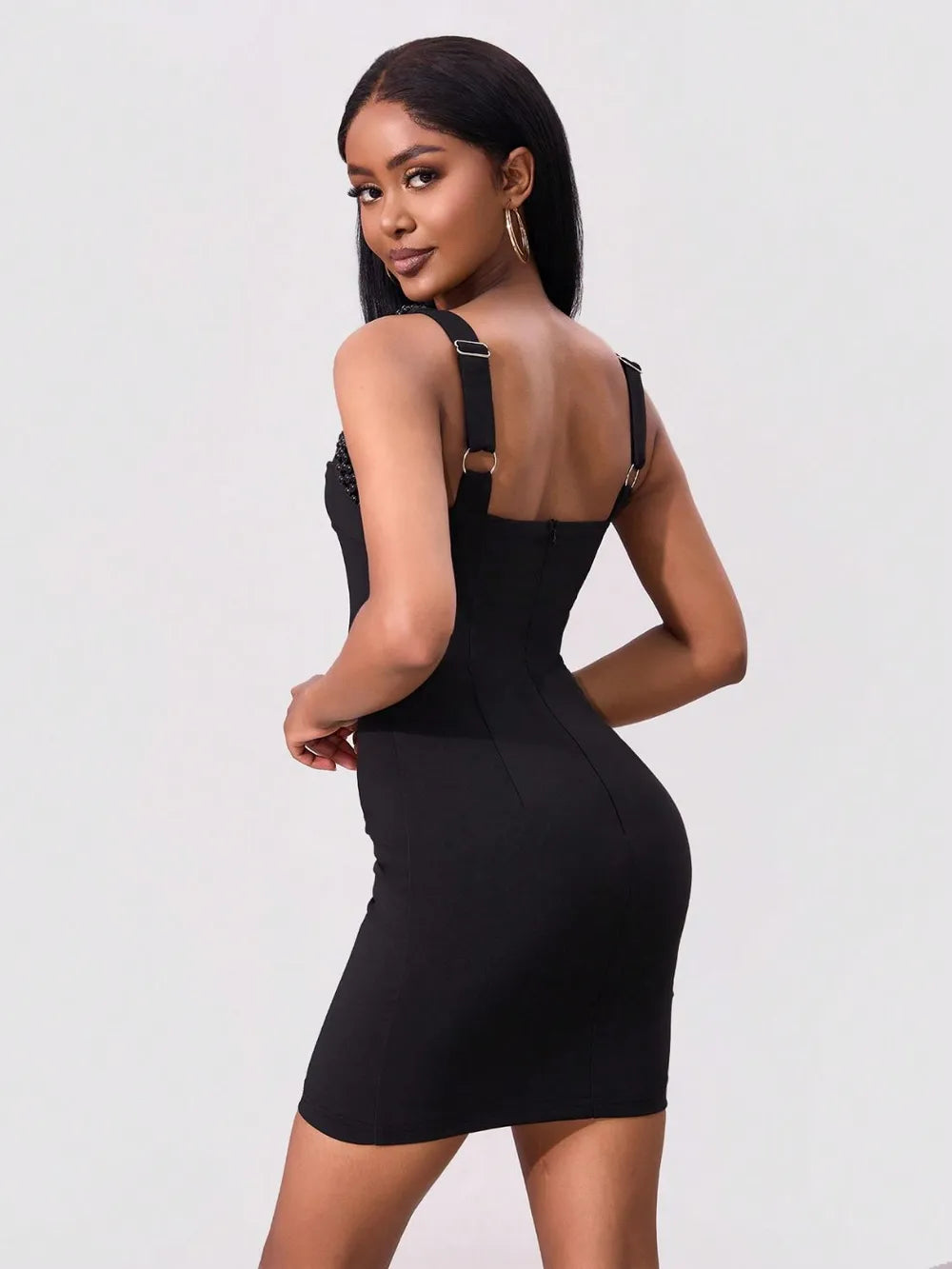 Bead Trim Wrap Dress in Black by Jubilair