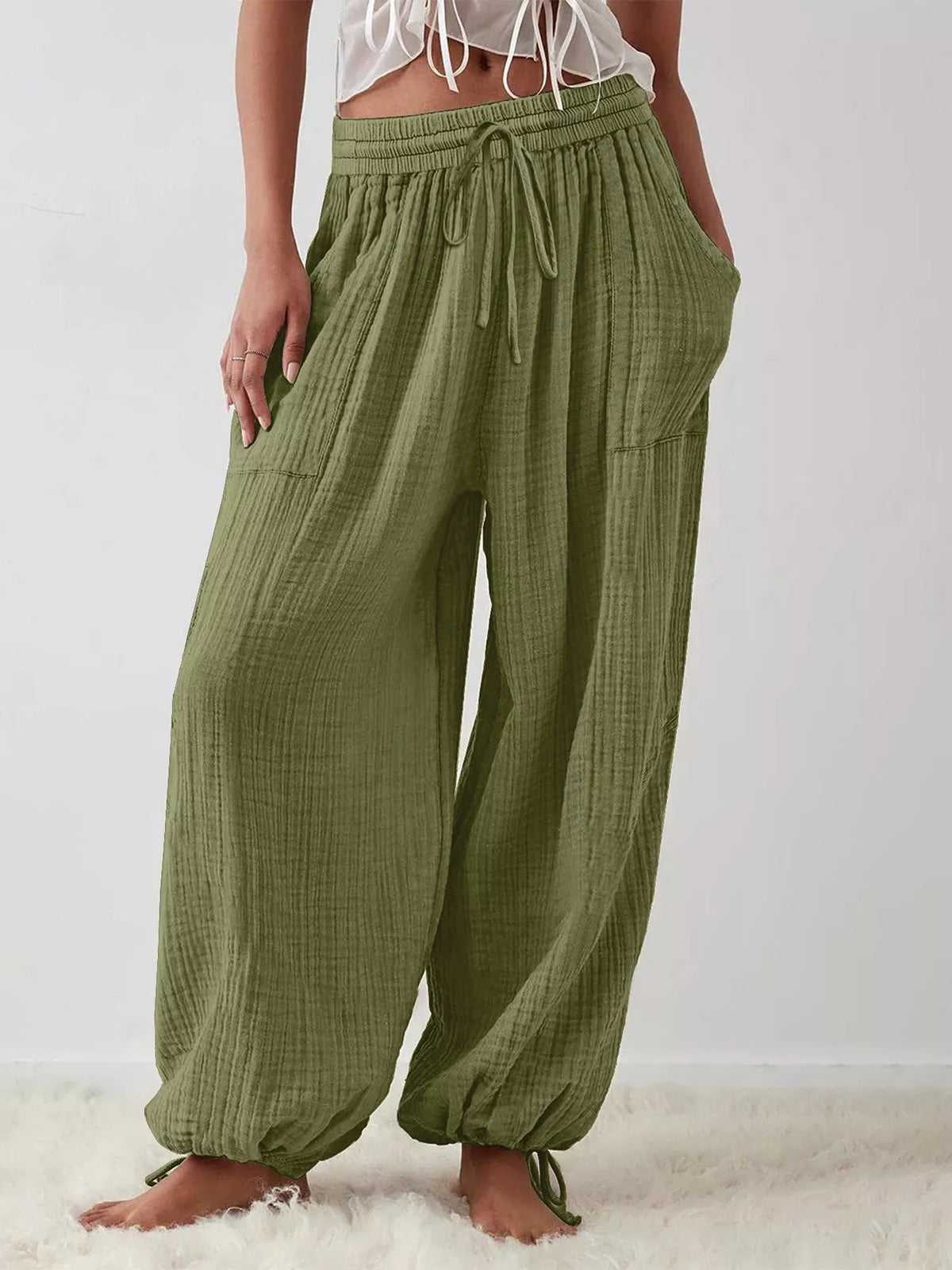 Loose-Fit Gauze Drawstring Pants