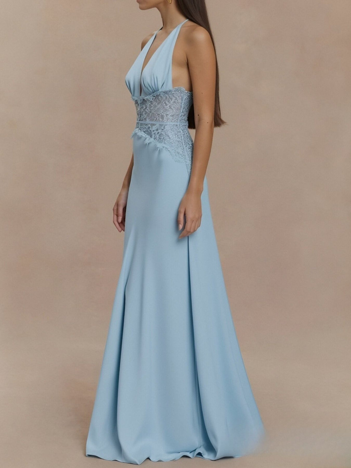 Halter Neck Lace-Trimmed Maxi Dress by Mystique Q