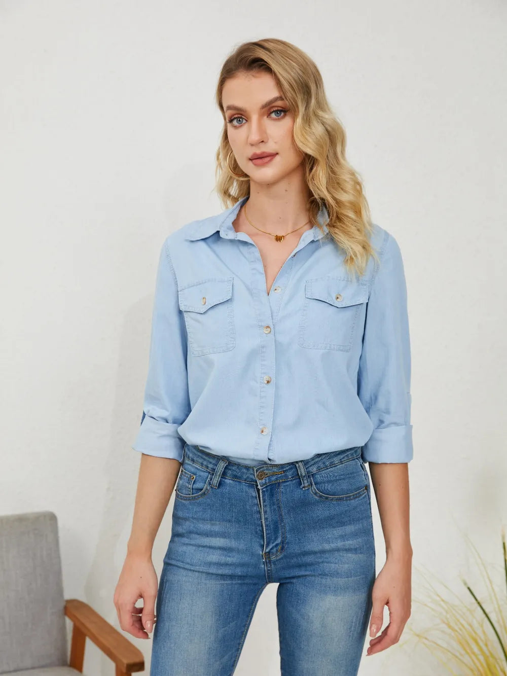 Pocketed Button Up Denim Shirt by Y.Y@Denim