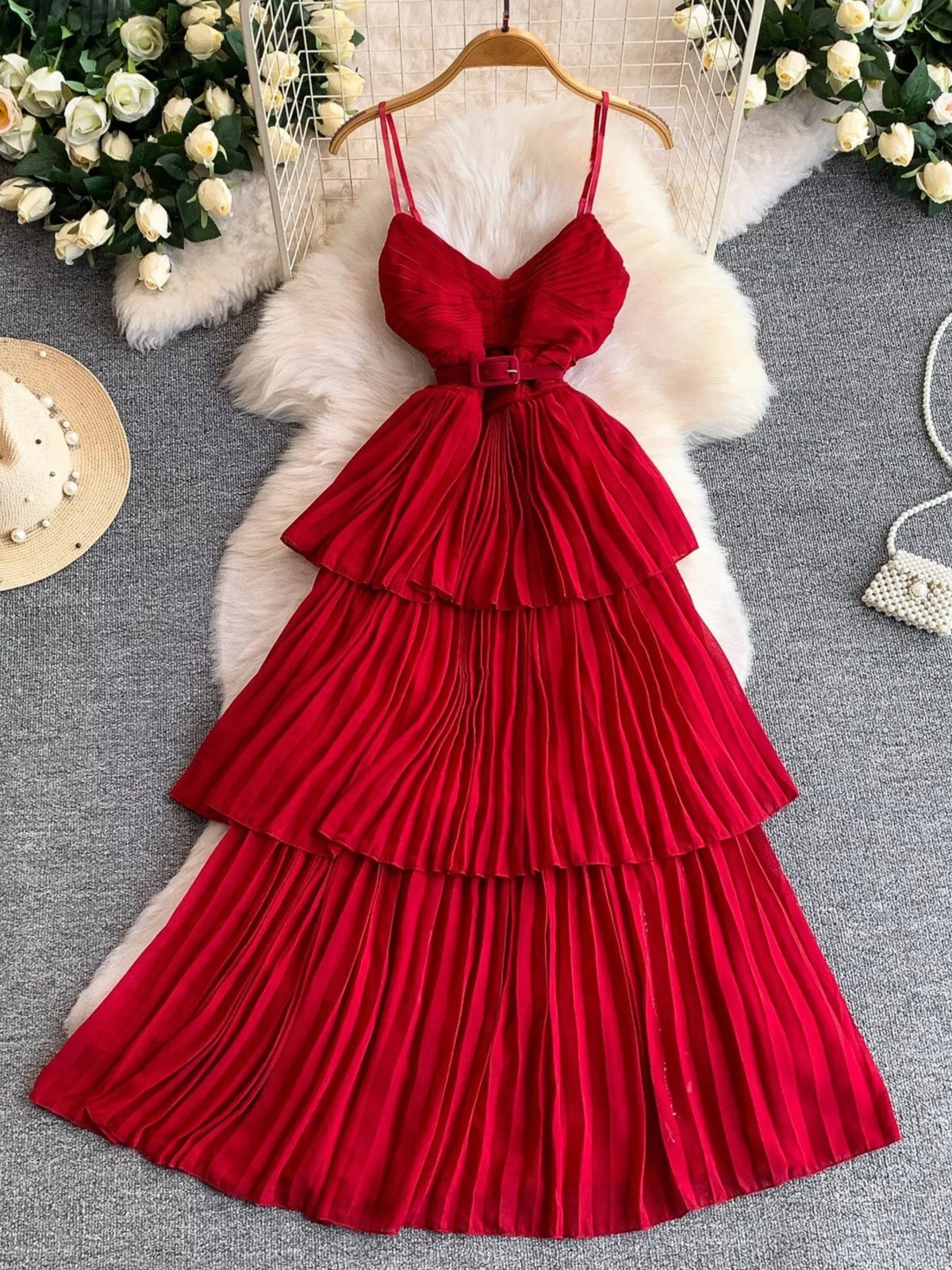 Pleated Layered Midi Dress