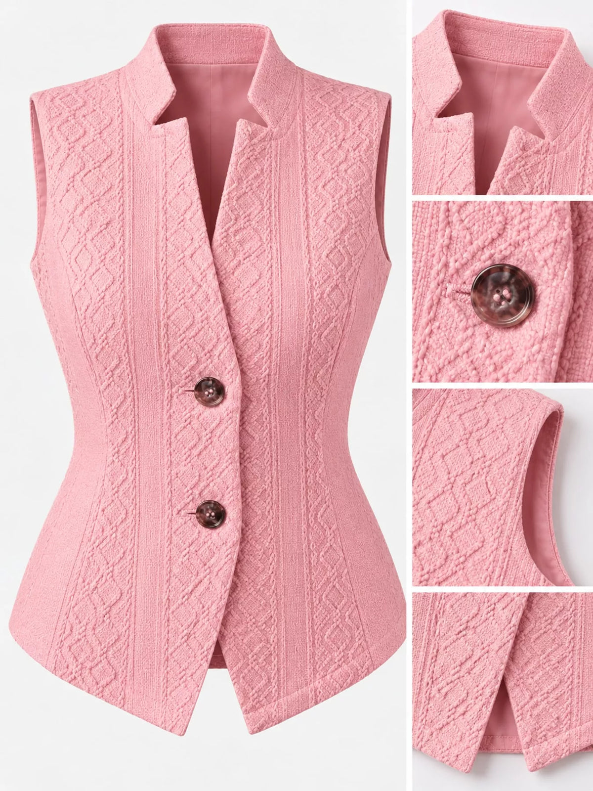 Textured Slim-Fit Button-Down Vest Coat