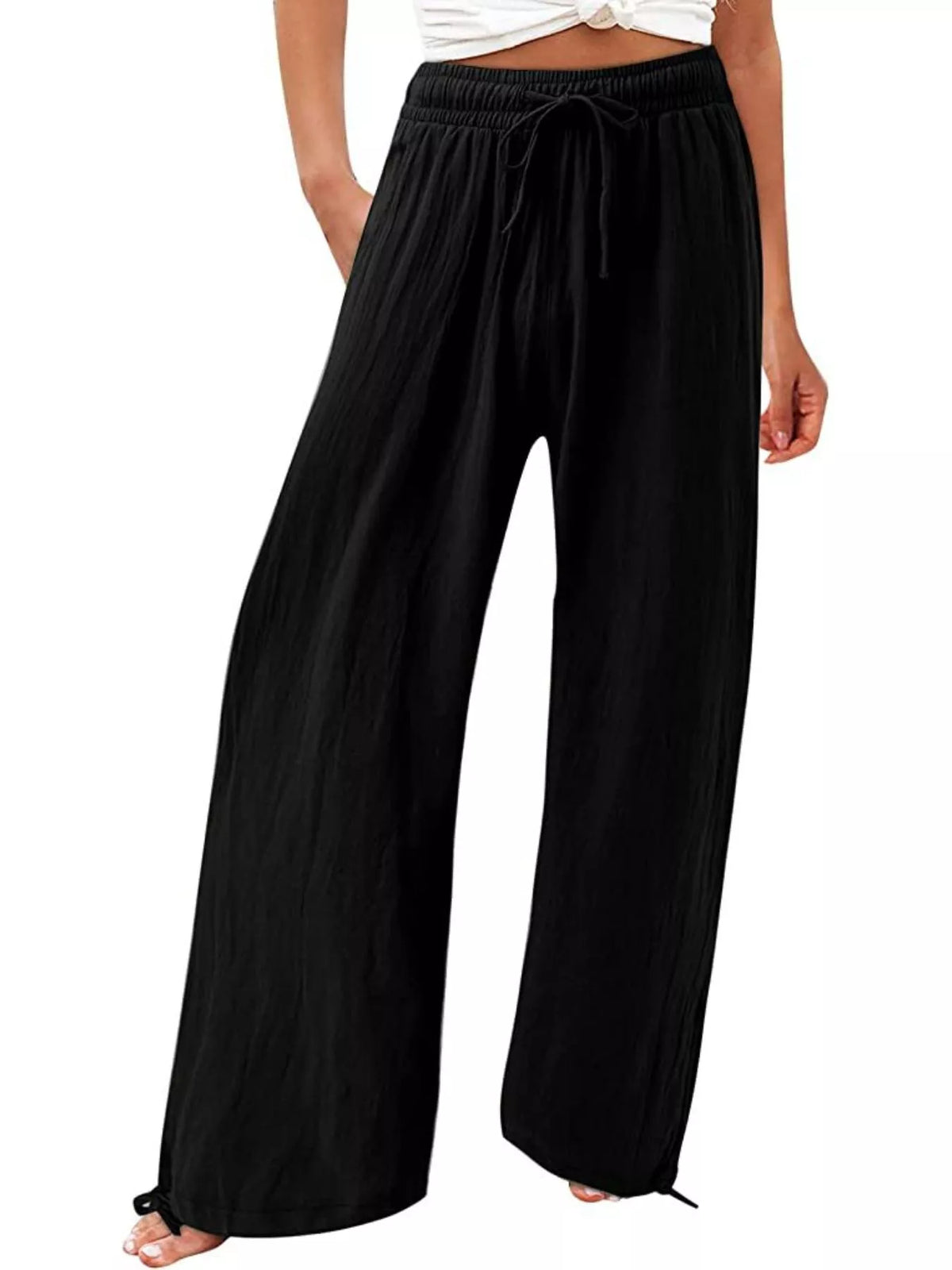 Drawstring Wide-Leg Plus Size Pants