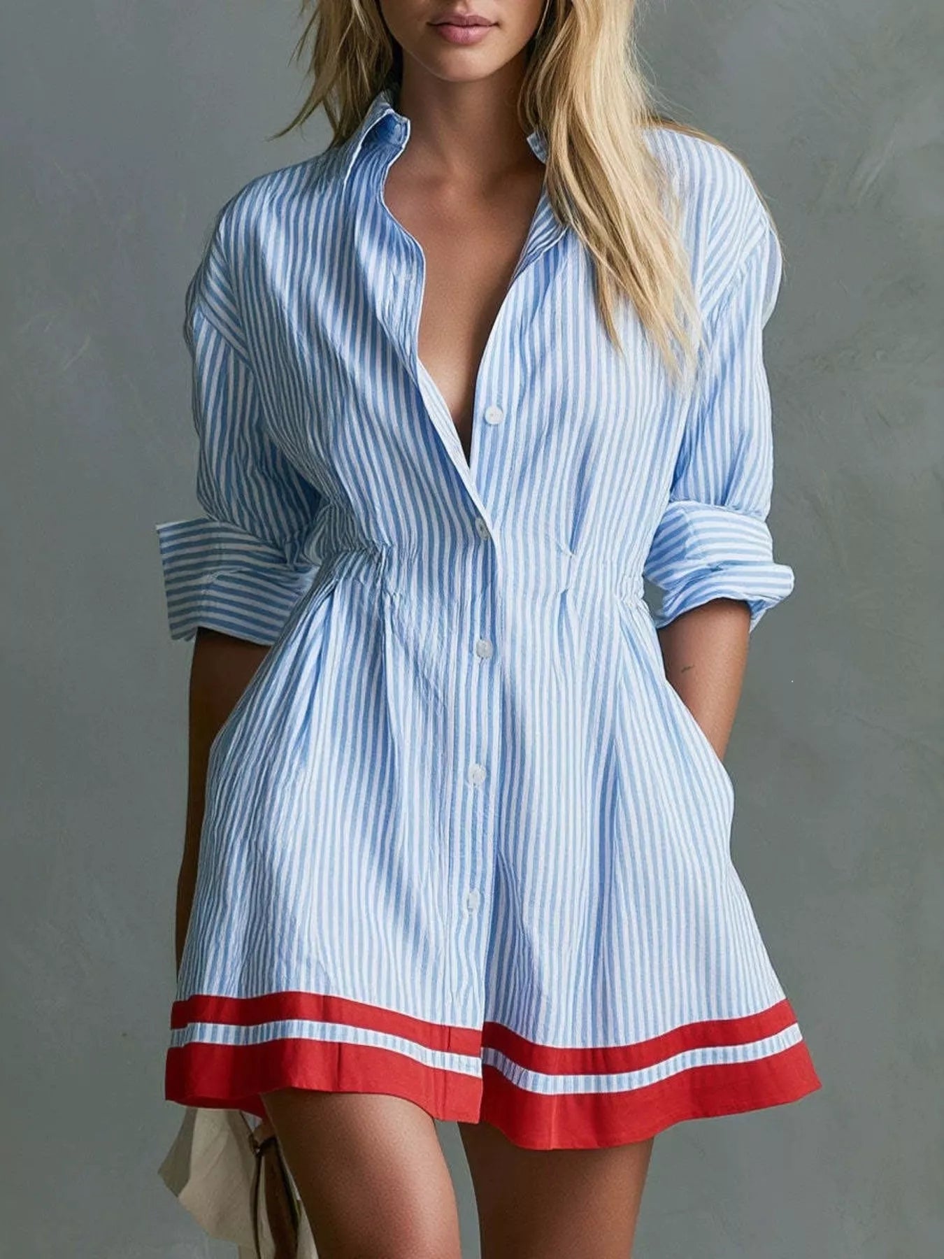 Striped Button-Down Shirt Dress