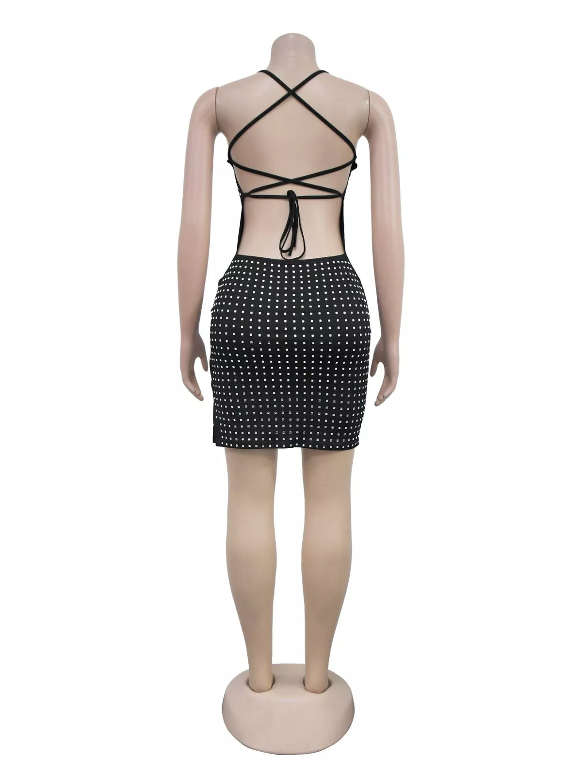 Rhinestone Bodycon Mini Dress in Black
