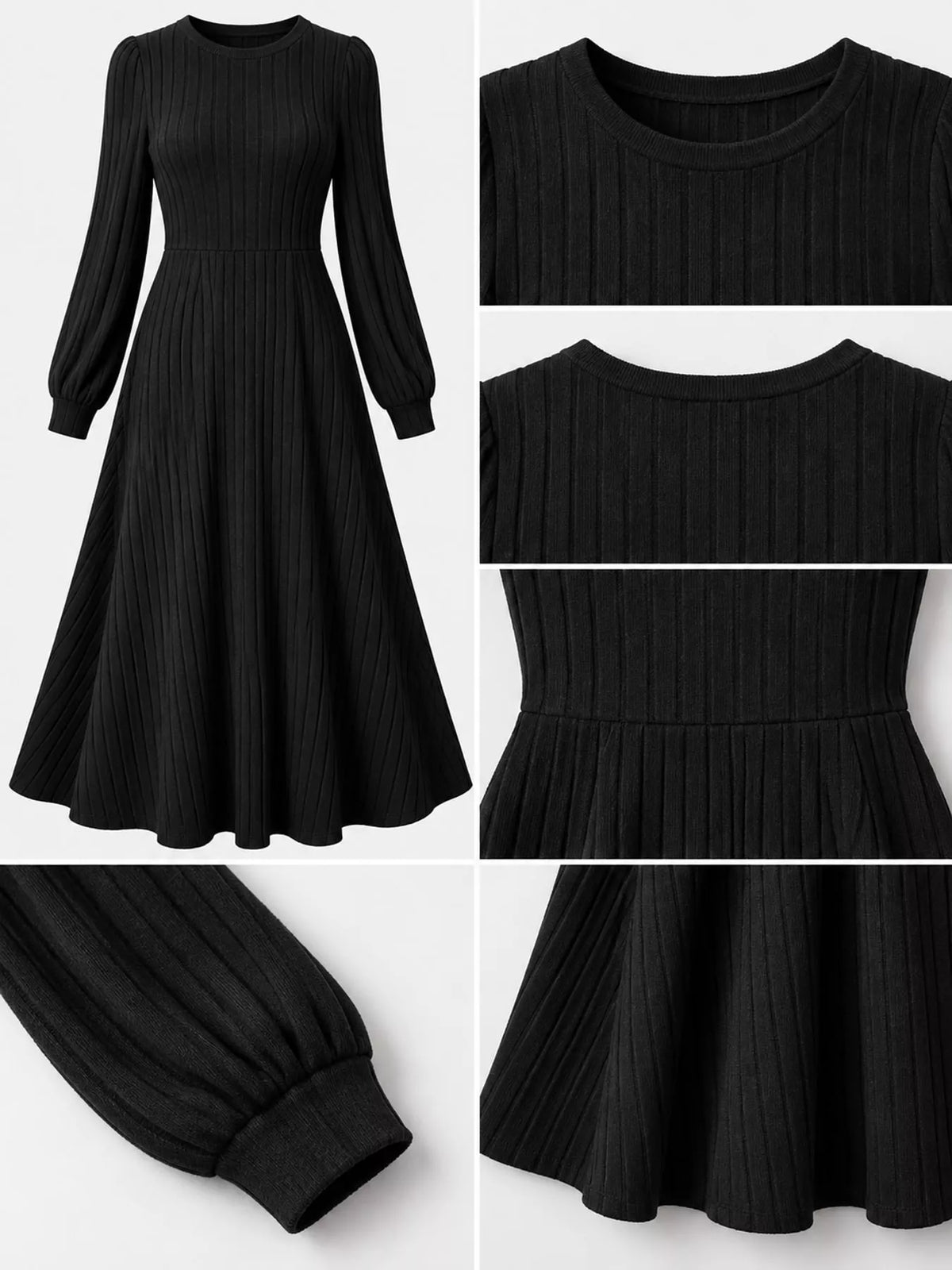 Ribbed Knit A-Line Midi Dress