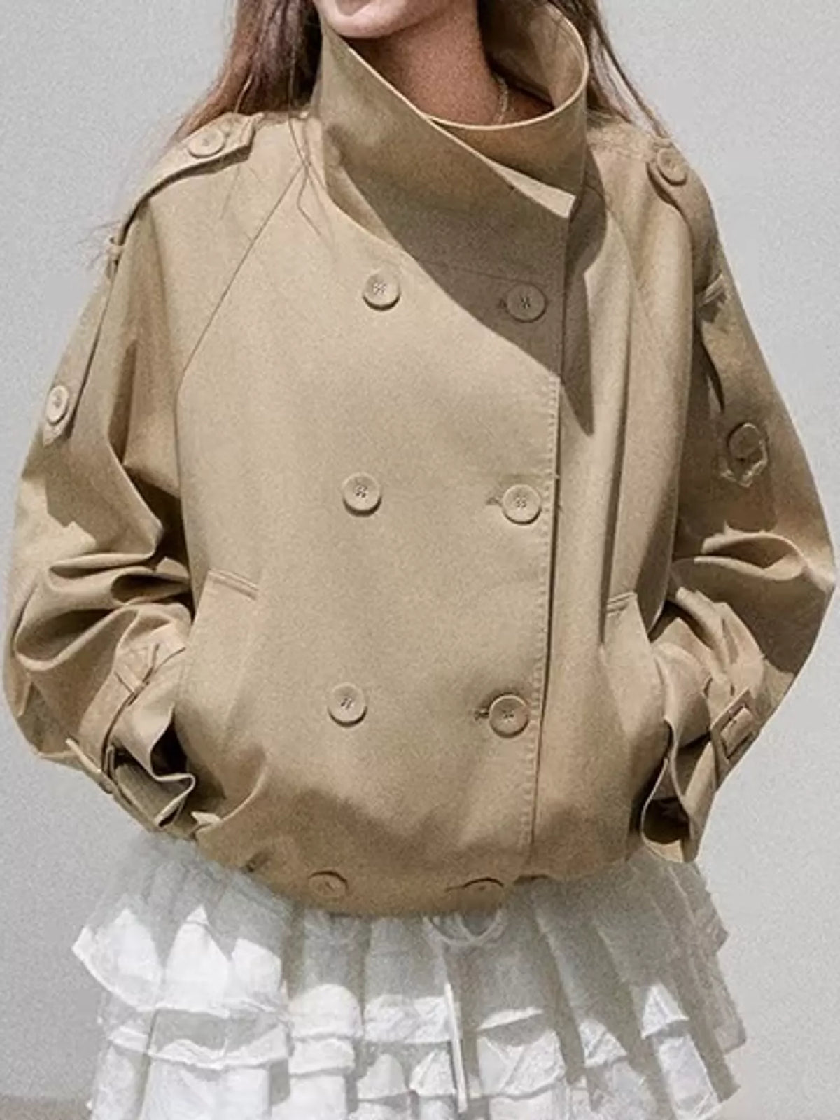 Double-Breasted Cropped Trench Jacket