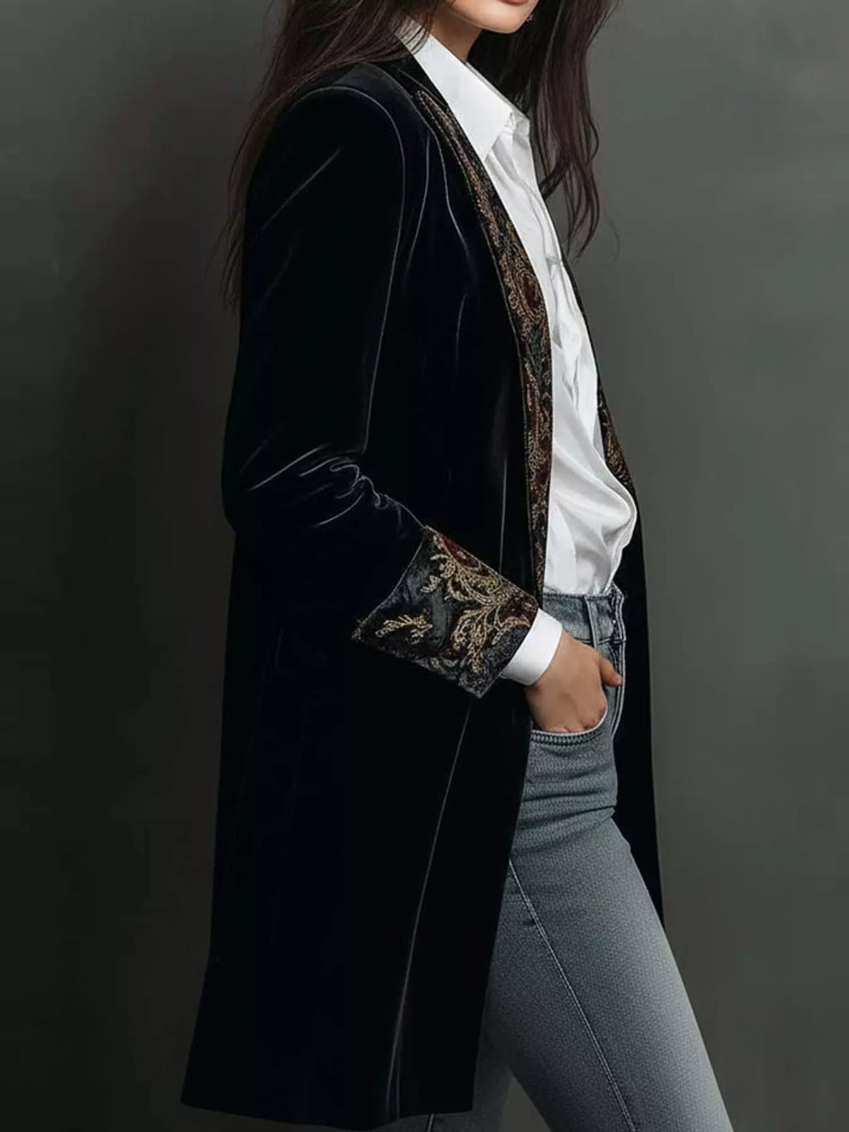 Floral Lapel Velvet Blazer