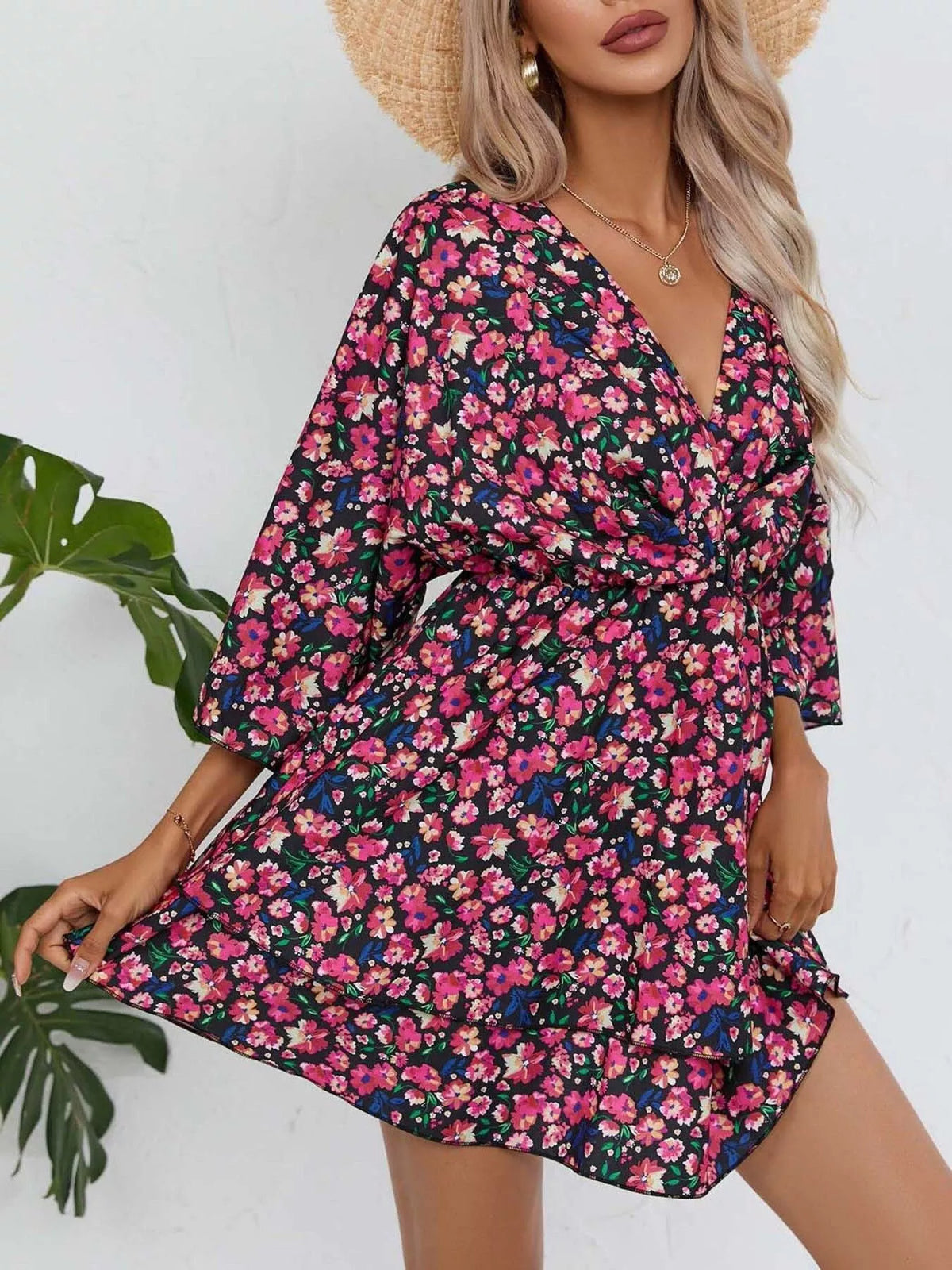 Floral Ruffle-Hem Tiered Mini Dress