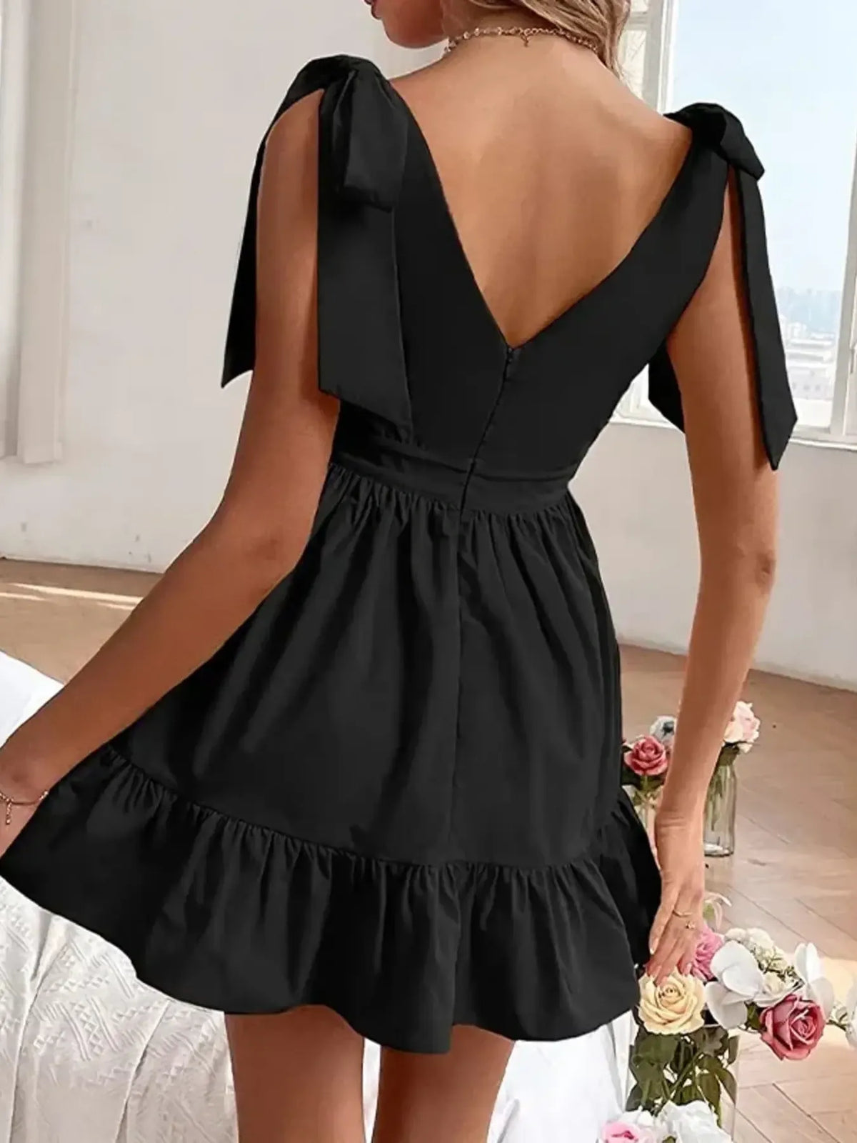 Tie Shoulder Tiered Mini Dress by ArtisticExpression