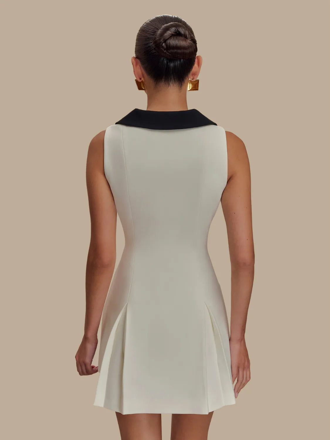 Button Front Sleeveless Mini Dress in Cream