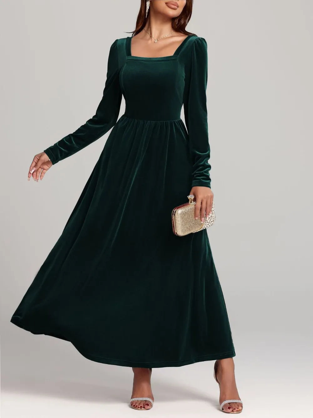 Velvet Square Neck Backless Dress