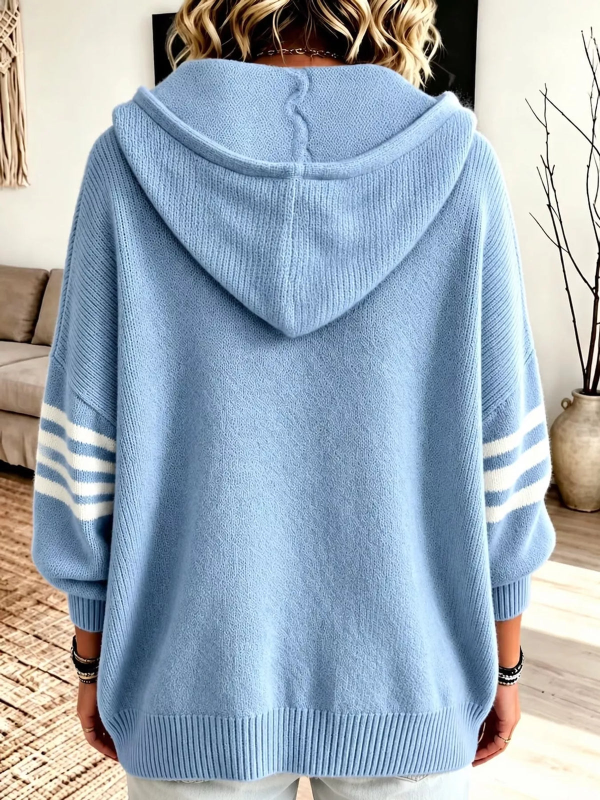 Hooded Zip-Up Knit Cardigan