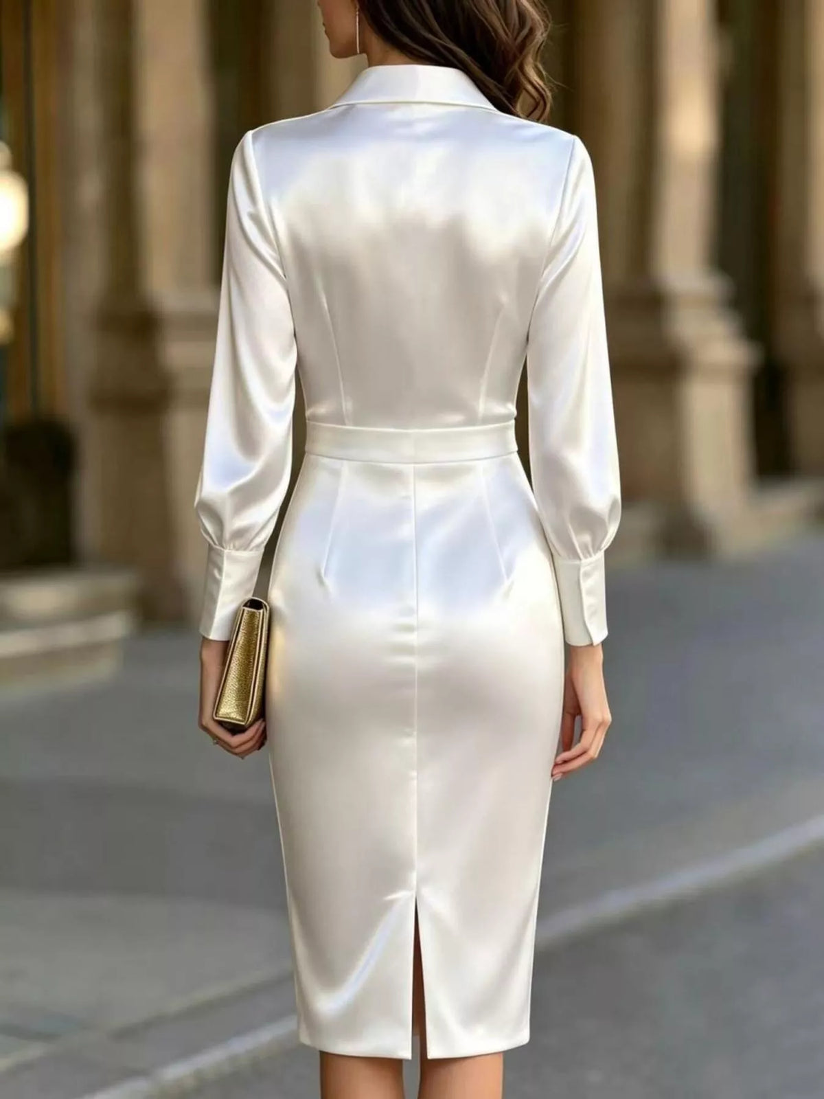 Satin Lantern Sleeve Midi Dress