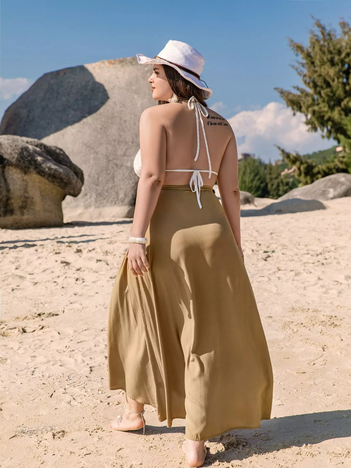 Plus Size High-Low Skirt in Camel