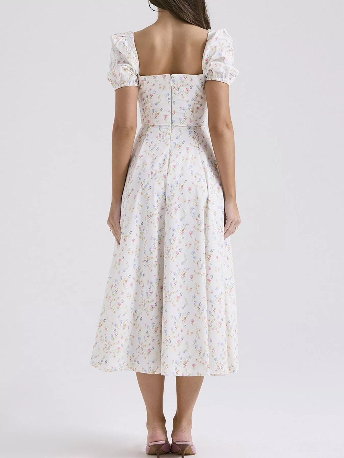 Floral Spaghetti Strap Midi Dress in White