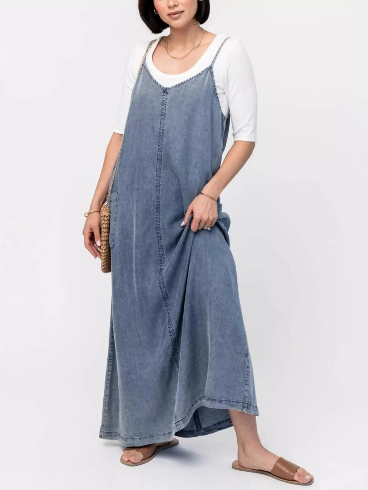 Washed Denim Cami Maxi Dress