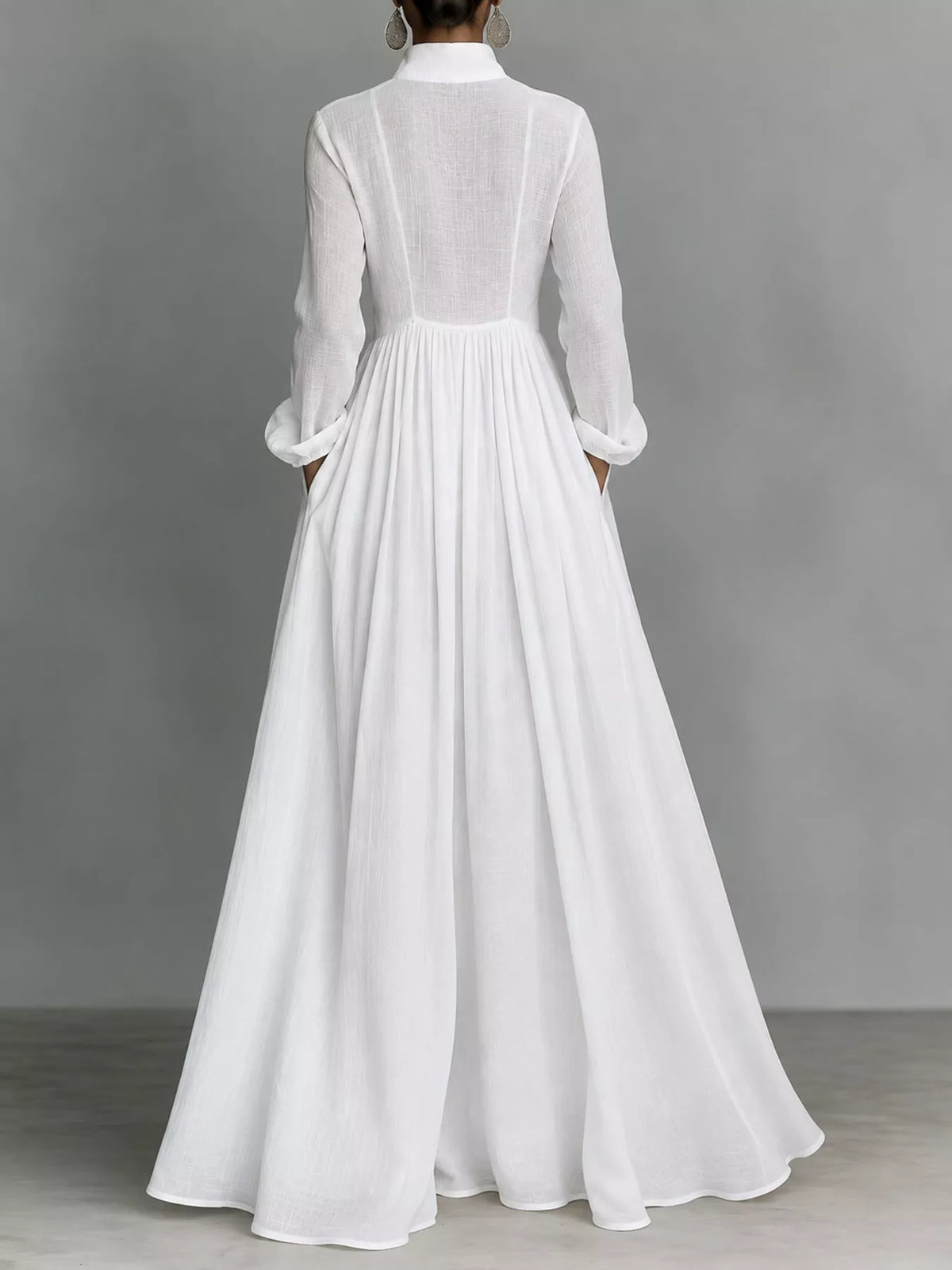 Long-Sleeve Button Front Maxi Dress