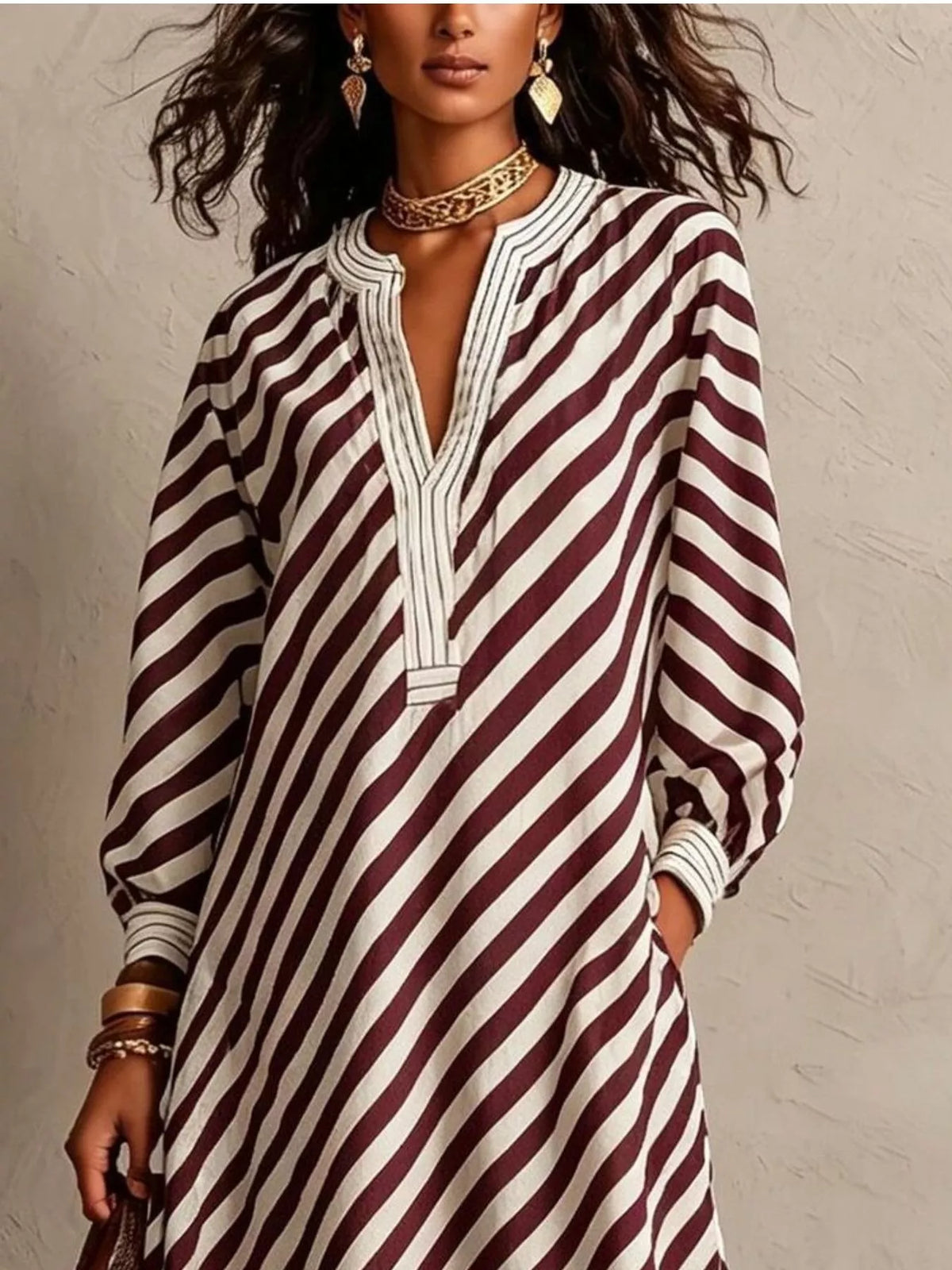 Striped Long-Sleeve Maxi Dress