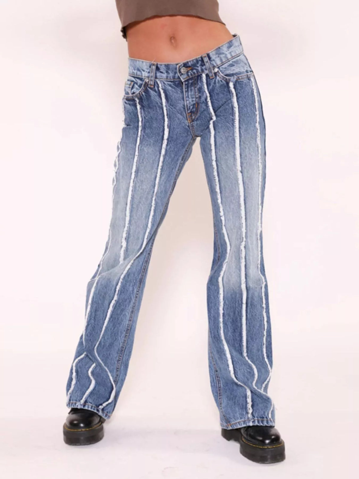 Striped Low-Rise Flare Jeans in Blue