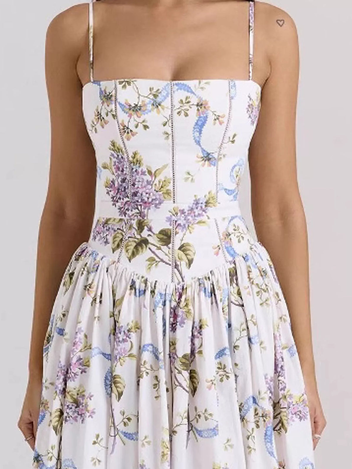Floral Spaghetti Strap Midi Dress in White