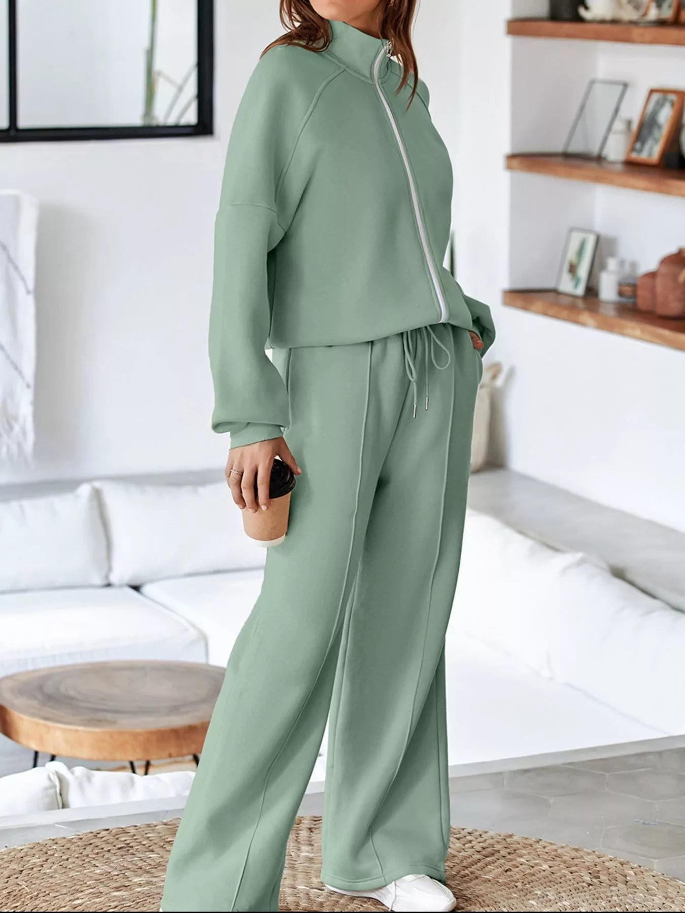 Drop Shoulder Zip-Up Jacket & Pants Set
