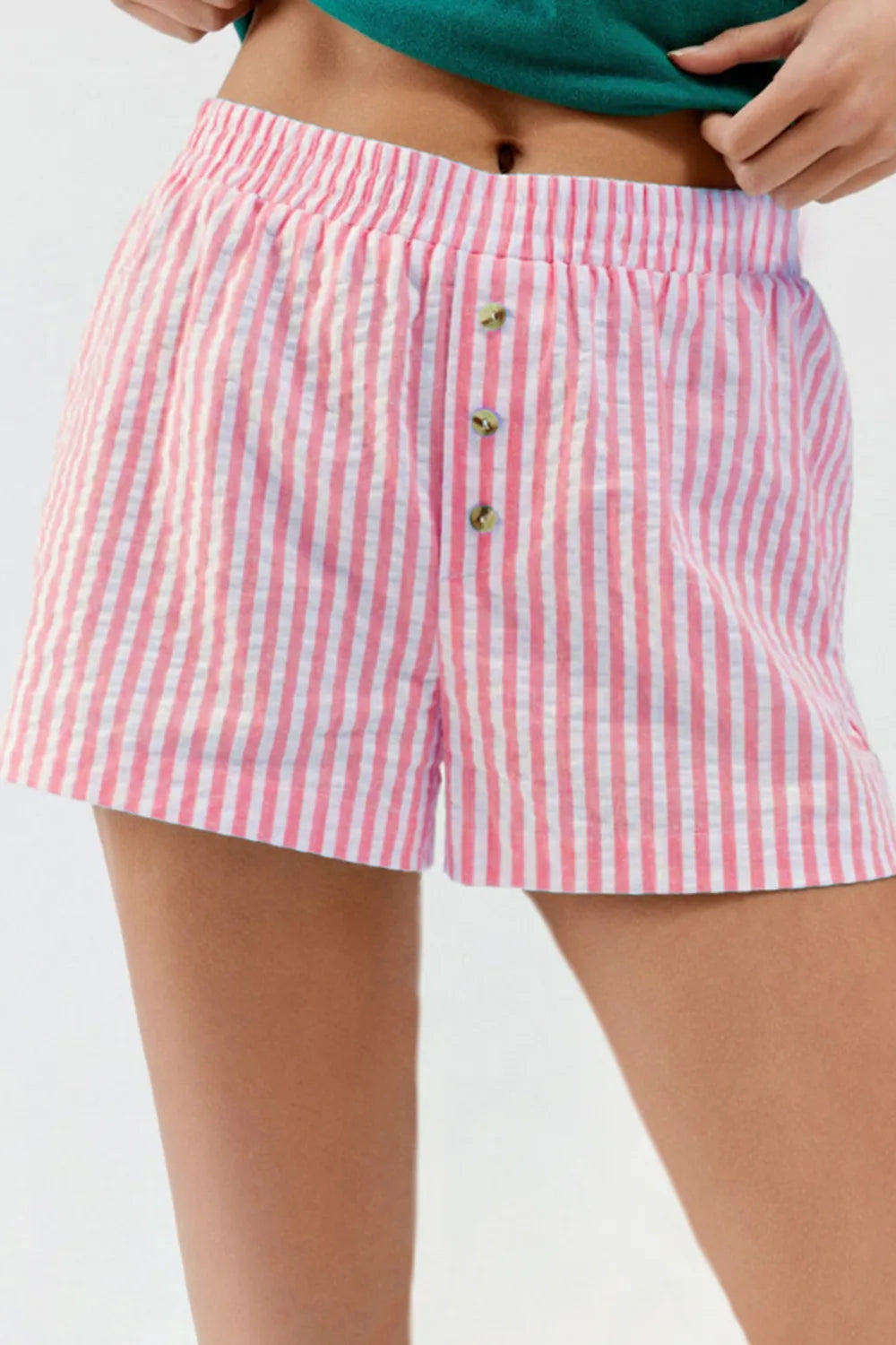 Striped Elastic Waist Shorts with Button Detail by Mystique Q