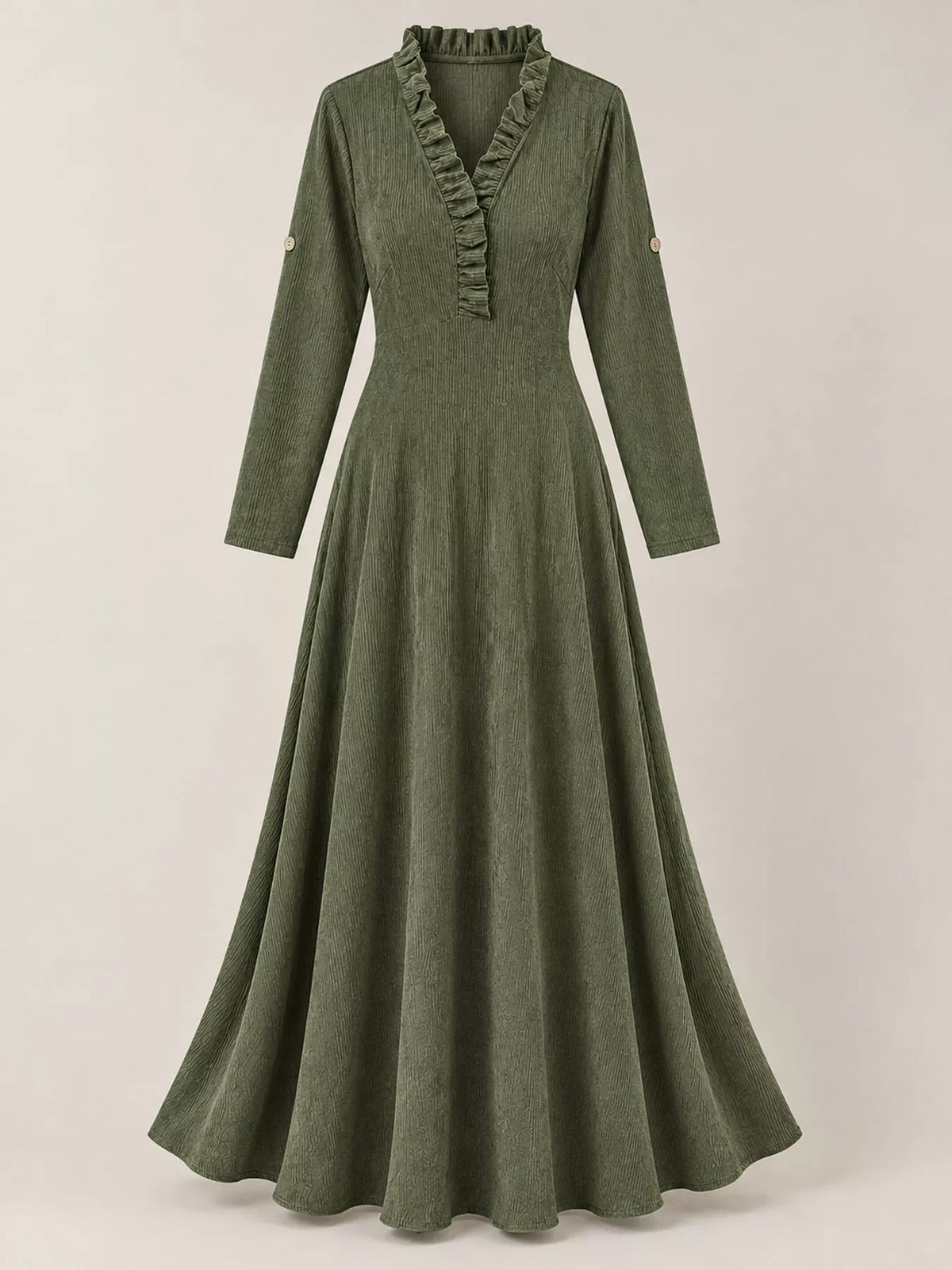 Frill Roll-Up Sleeve Maxi Dress