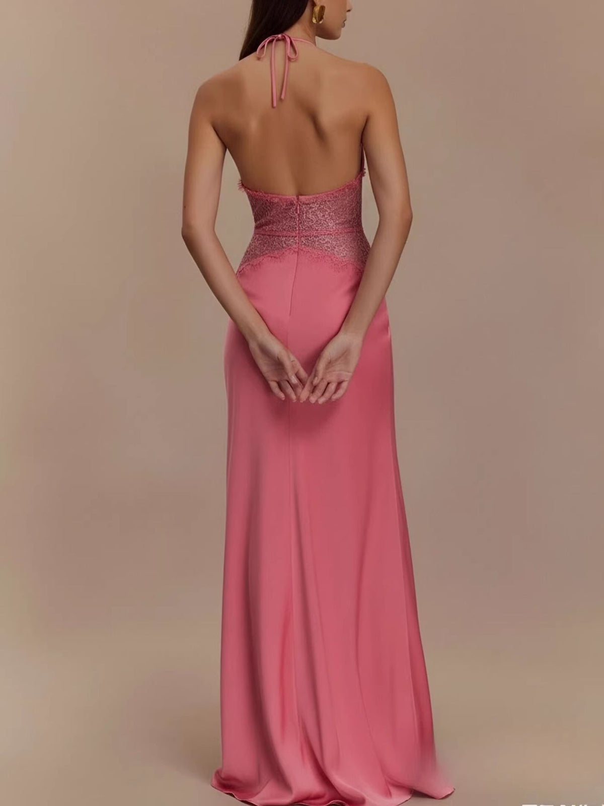 Halter Neck Lace-Trimmed Maxi Dress by Mystique Q