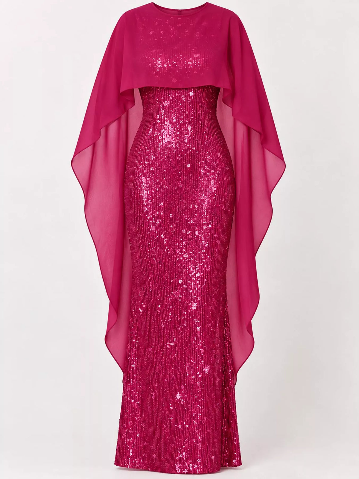 Sequin Cape-Overlay Evening Dress