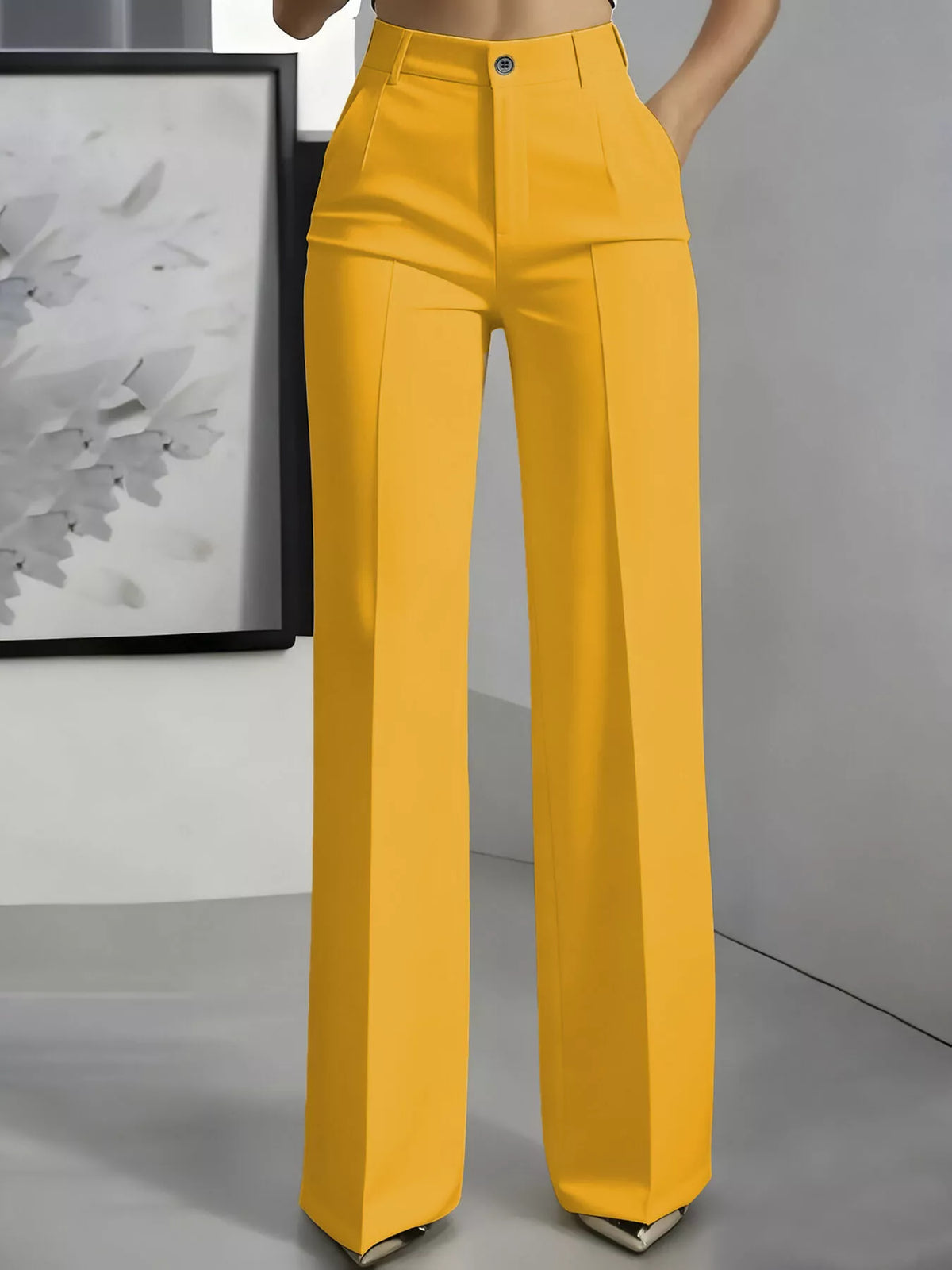 High-Waisted Wide-Leg Pants with Seam Detail