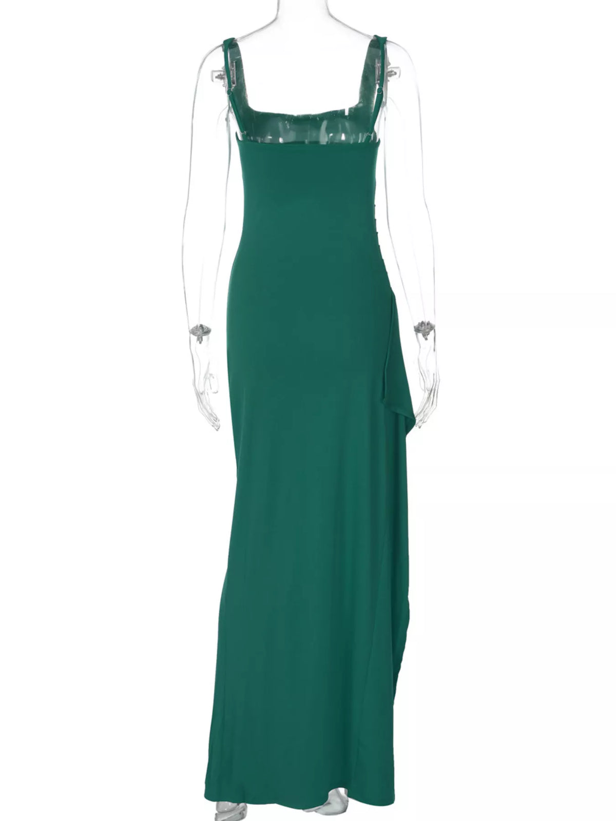 Ruched Slit Square Neck Maxi Dress