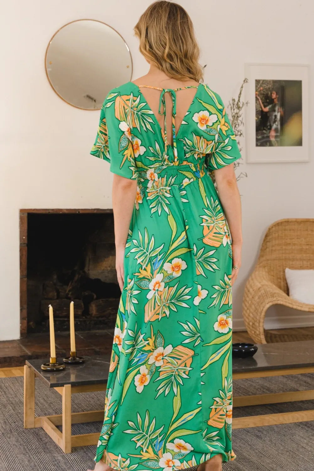 Floral Smocked Maxi Dress in Green in Green Multi