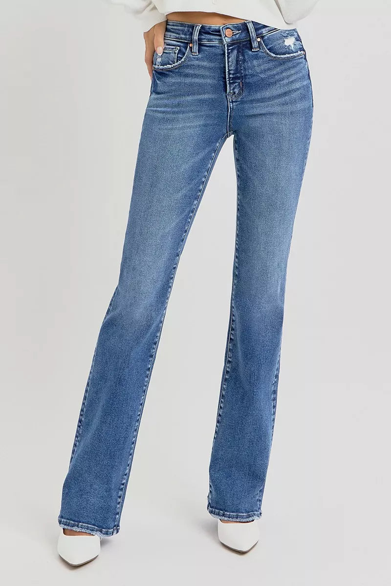 Risen Tummy Control High Rise Straight Jeans in Dark Wash