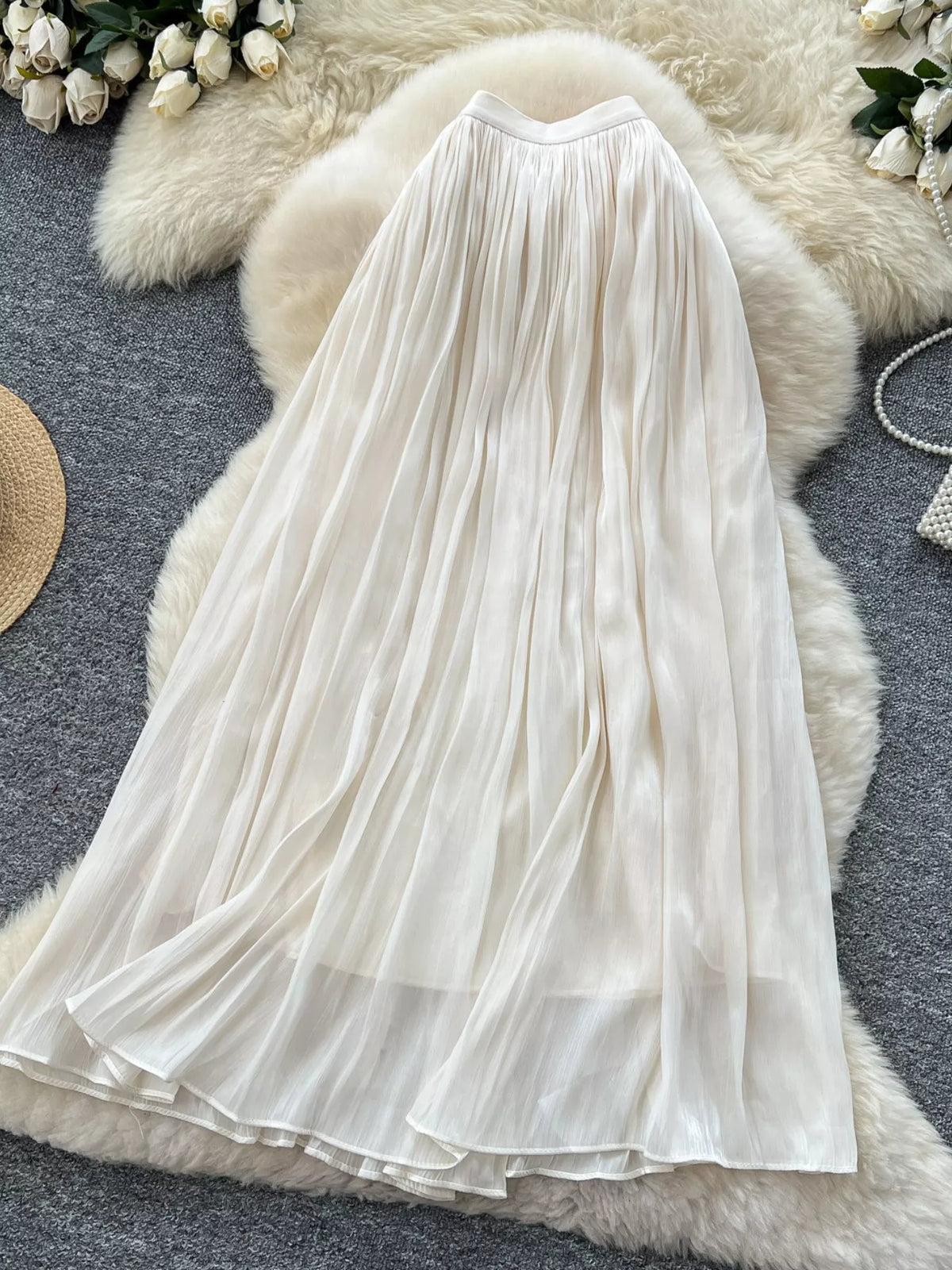 Pleated High-Waist Maxi Skirt