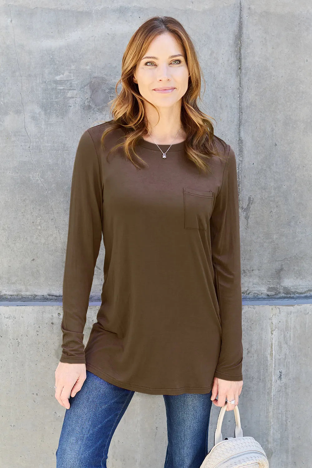 Basic Bae Pocketed Round Neck Long Sleeve Top