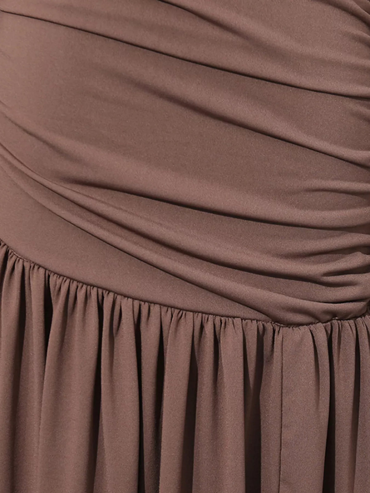 Ruched Long-Sleeve Maxi Dress in Brown