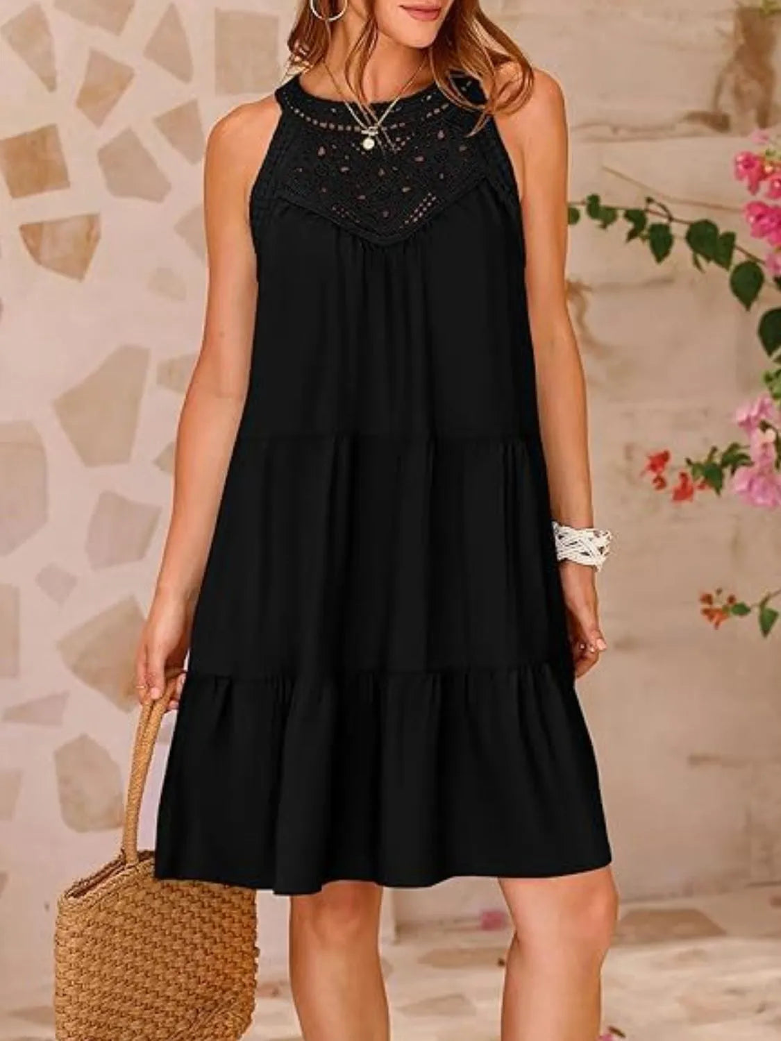 Ruffled Hem Lace Sleeveless Dress by Gen Beauty