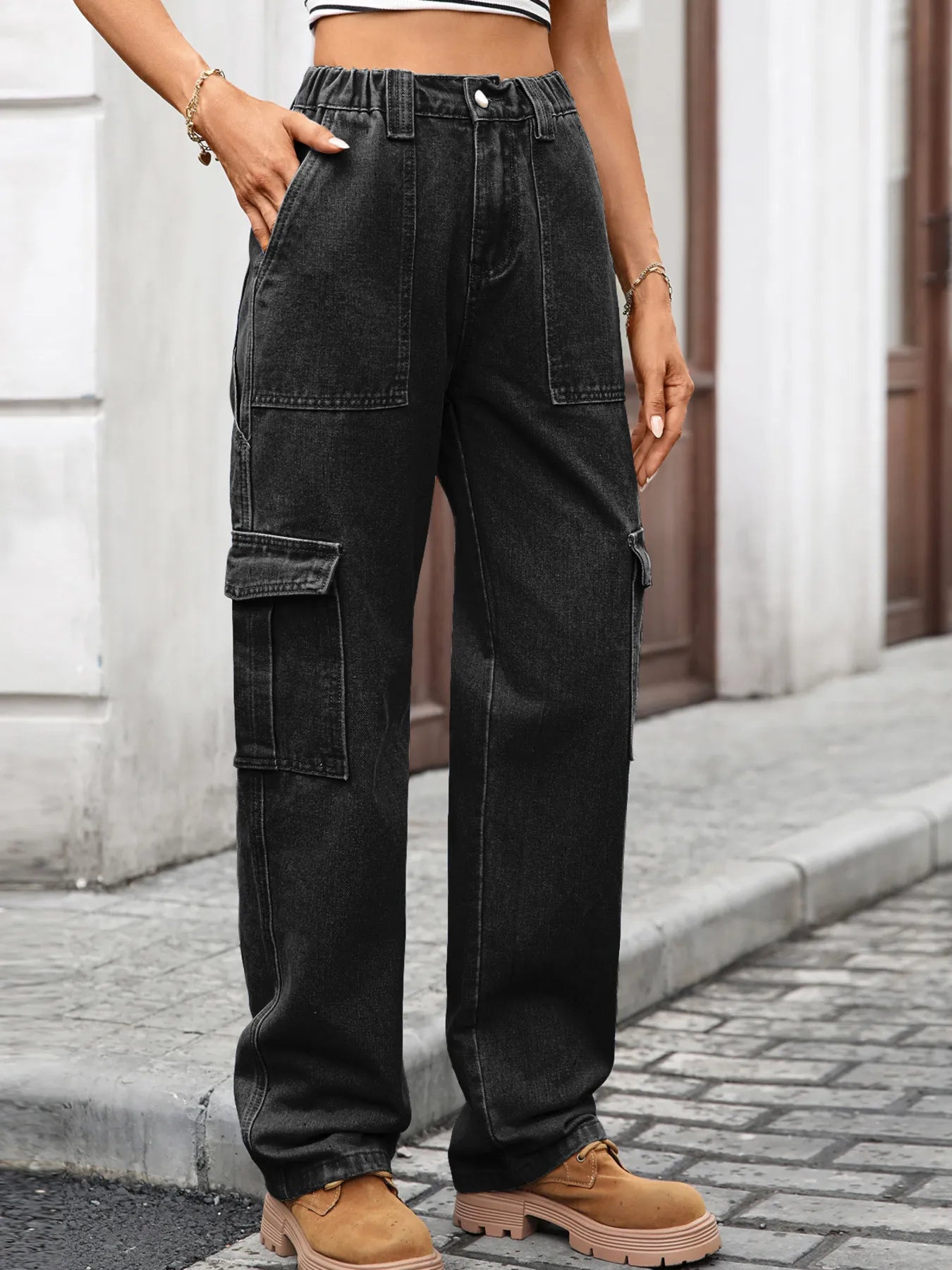 High-Waisted Cargo Jeans by Moni Wear