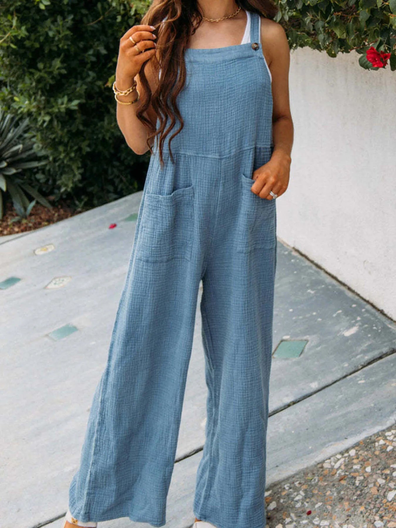Textured Wide Leg Overalls
