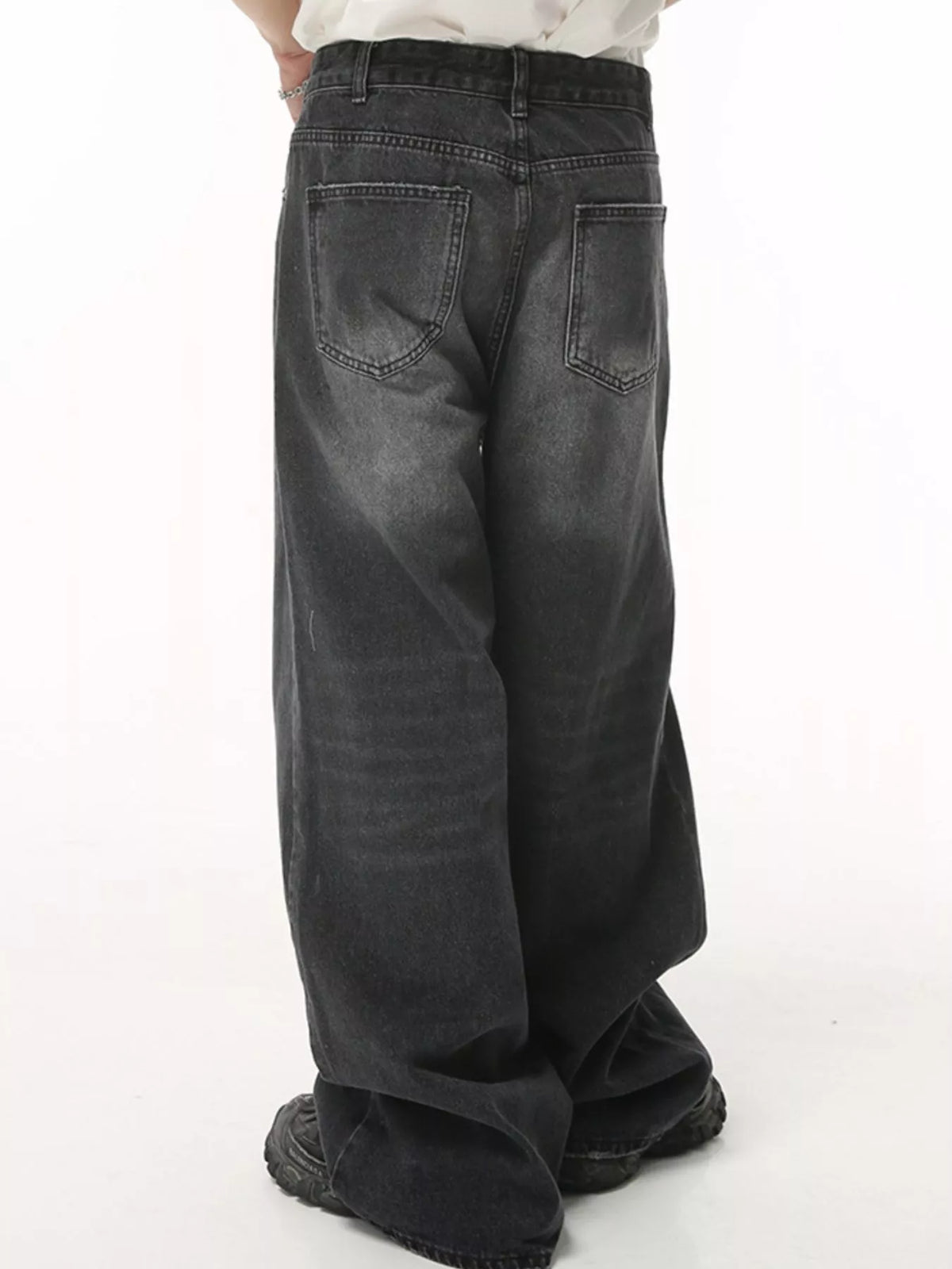 Vintage Wash Wide Leg Jeans in Dark Blue by Firm Stand
