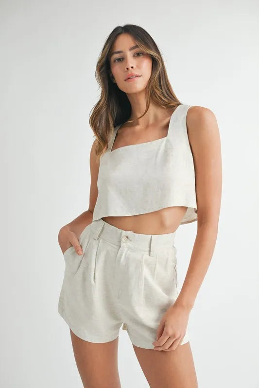 Sleeveless Crop Top & Shorts Set in Oatmeal