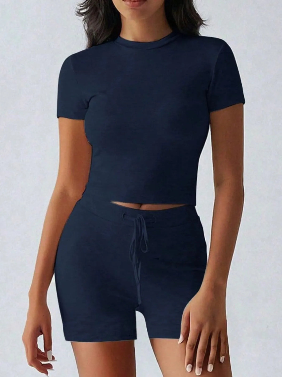 Ribbed Round Neck Top and Shorts Set