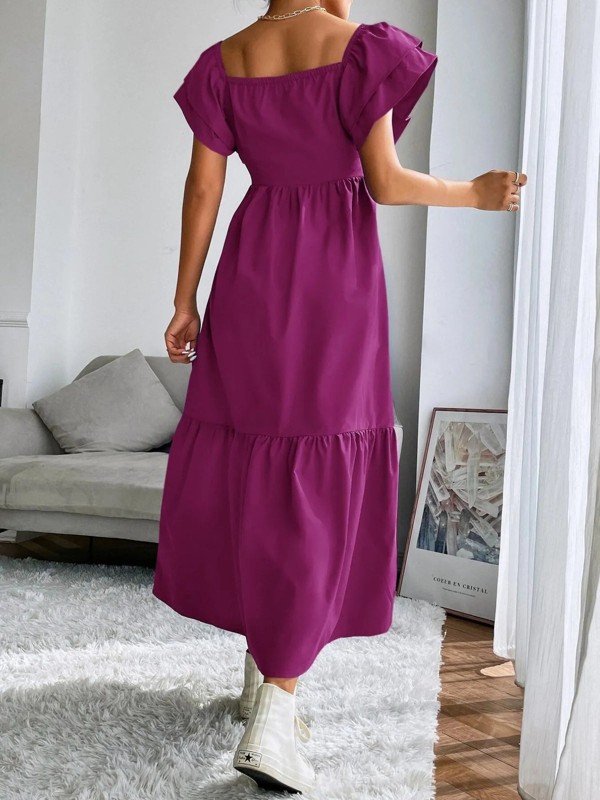 Tiered Ruffle Square-Neck Maxi Dress