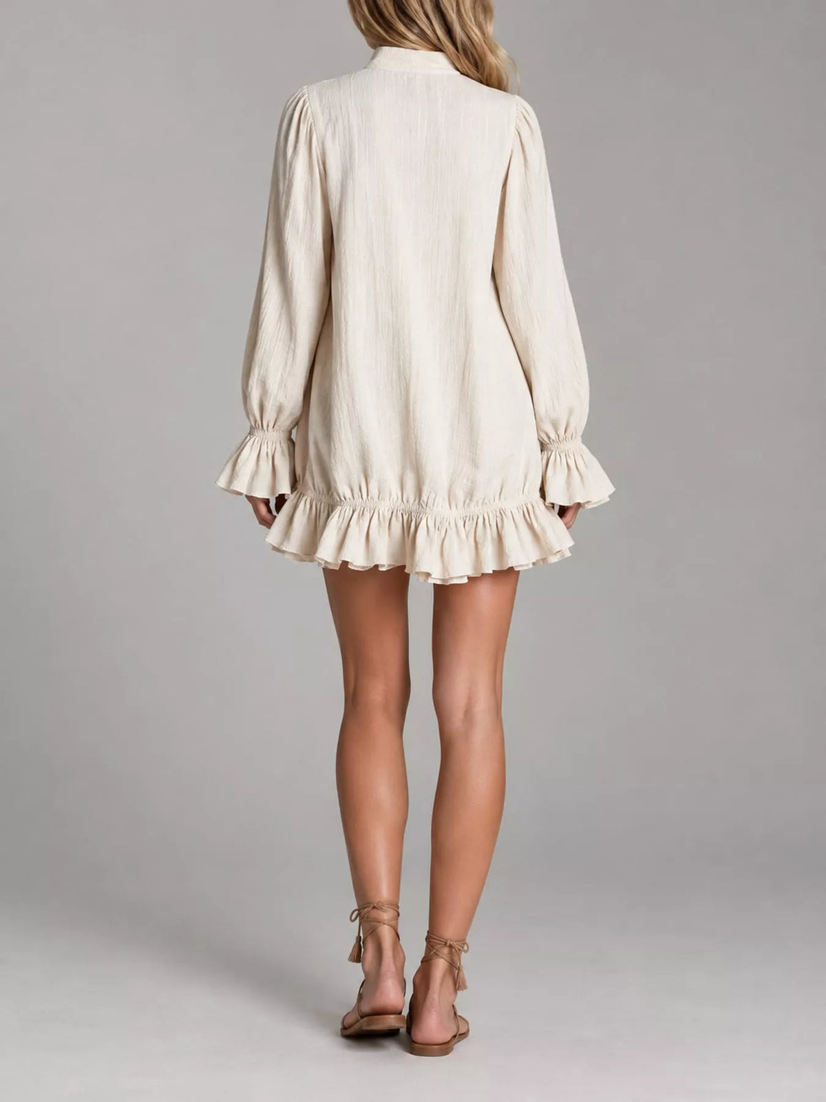 Zipper-Front Ruffle Hem Mini Dress