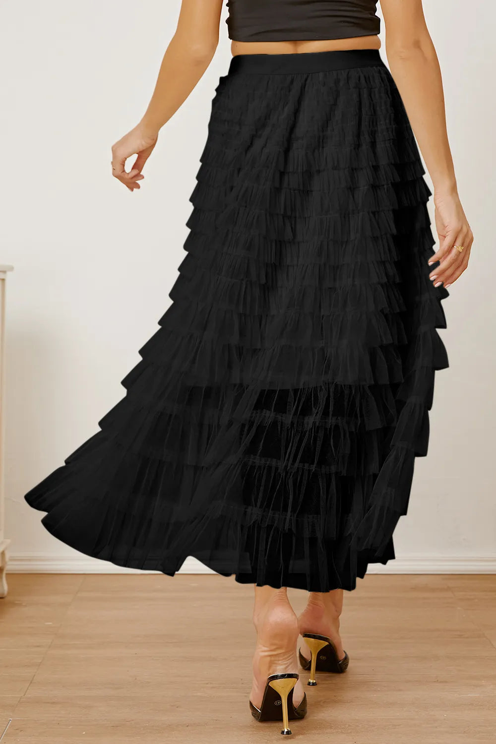 Ruched High-Waist Tiered Skirt by MDML
