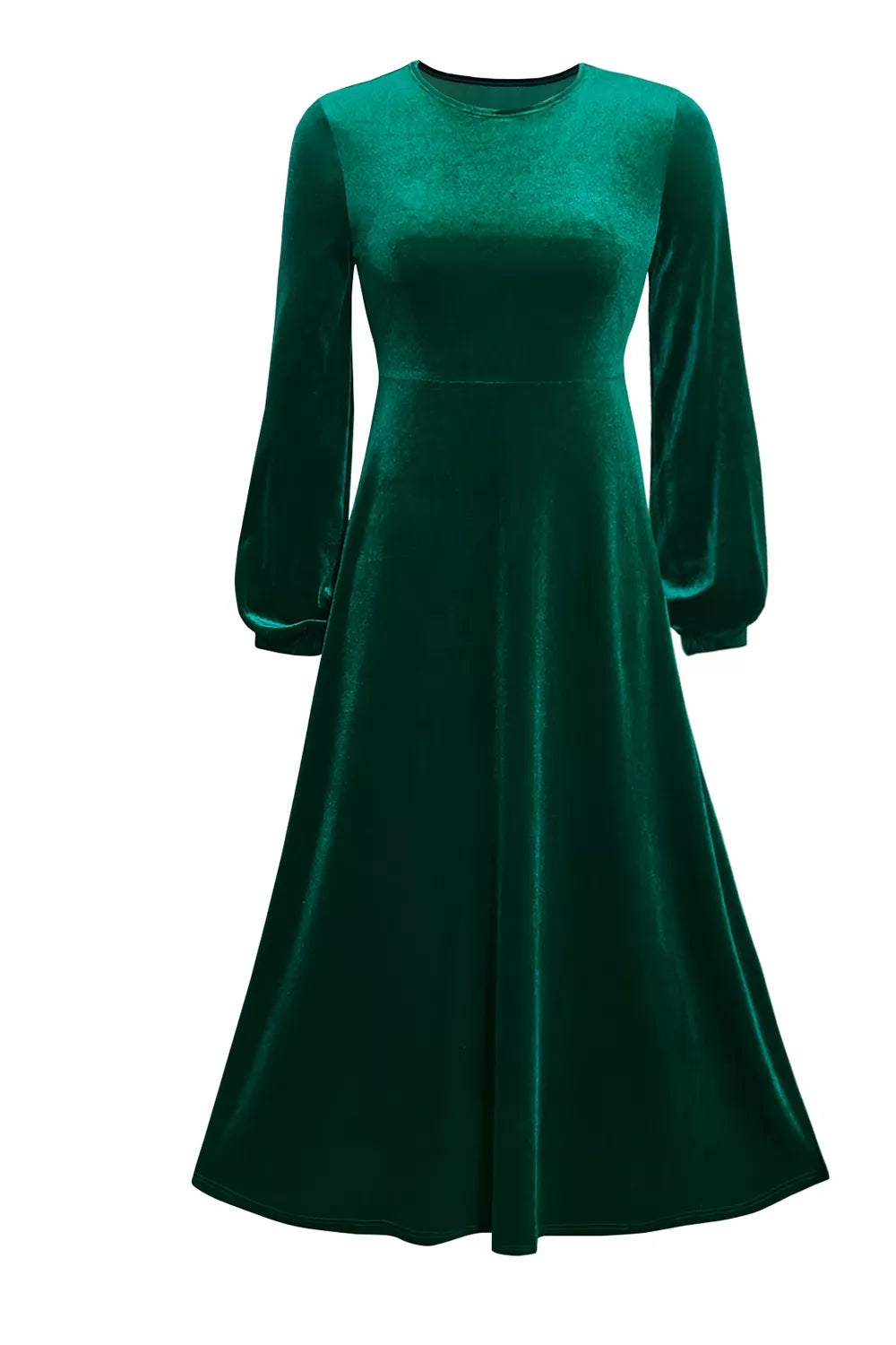Velvet Balloon Sleeve Maxi Dress in Dark Green