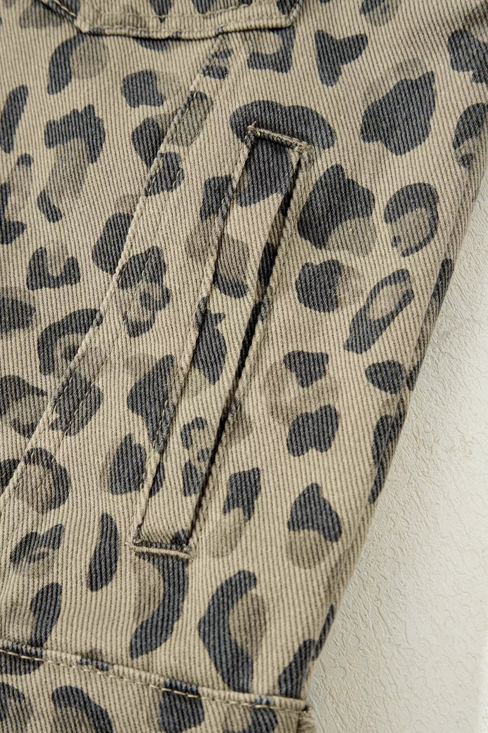 Leopard Print Button-Down Denim Jacket